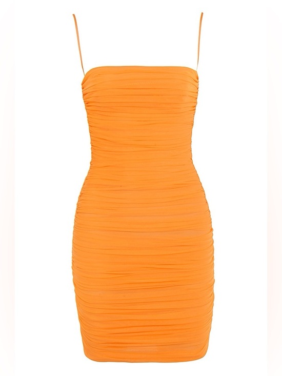 HOUSE of CB Tangerine Ruched Organza Mesh Mini Dress Sz. M - Picture 2 of 15